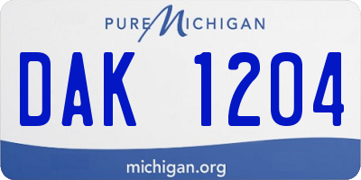 MI license plate DAK1204