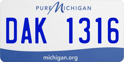 MI license plate DAK1316