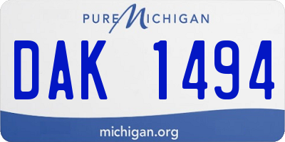 MI license plate DAK1494