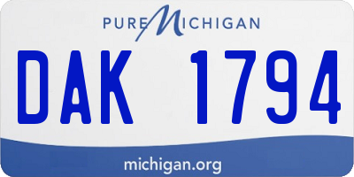 MI license plate DAK1794