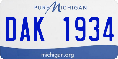 MI license plate DAK1934