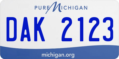 MI license plate DAK2123