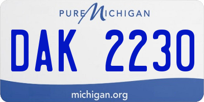 MI license plate DAK2230