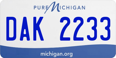 MI license plate DAK2233