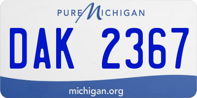 MI license plate DAK2367