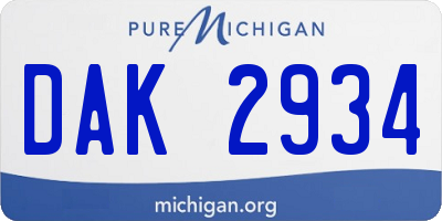 MI license plate DAK2934