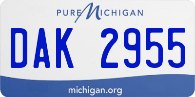 MI license plate DAK2955