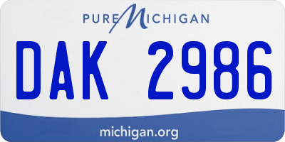 MI license plate DAK2986