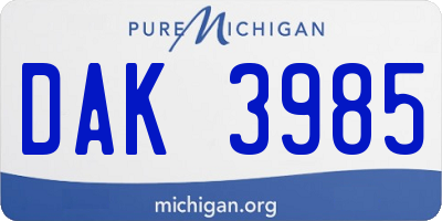 MI license plate DAK3985