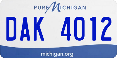 MI license plate DAK4012