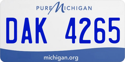 MI license plate DAK4265