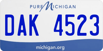 MI license plate DAK4523