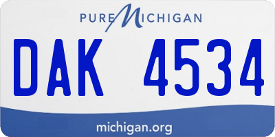 MI license plate DAK4534