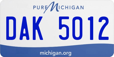 MI license plate DAK5012
