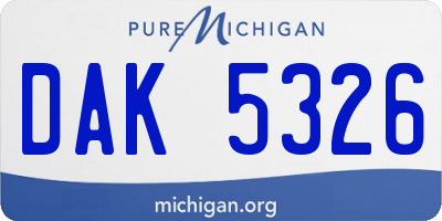 MI license plate DAK5326