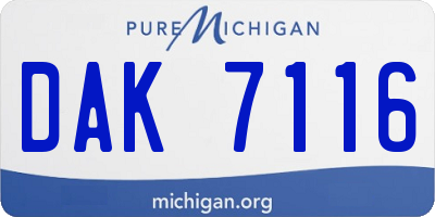 MI license plate DAK7116