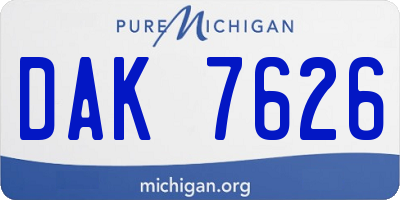 MI license plate DAK7626