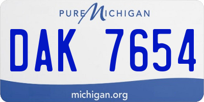 MI license plate DAK7654