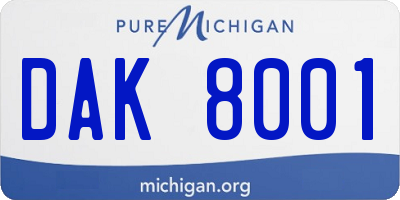 MI license plate DAK8001