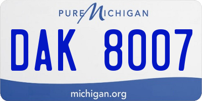 MI license plate DAK8007