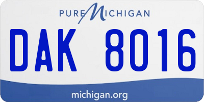 MI license plate DAK8016