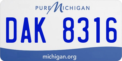 MI license plate DAK8316