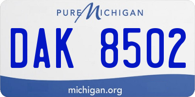 MI license plate DAK8502