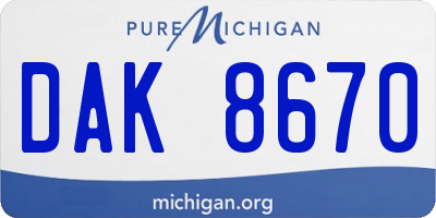 MI license plate DAK8670