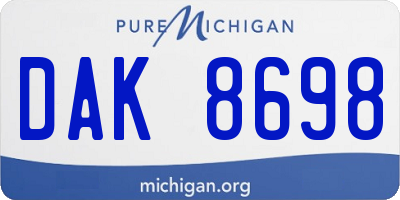 MI license plate DAK8698