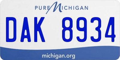 MI license plate DAK8934