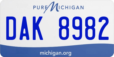 MI license plate DAK8982