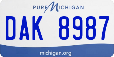 MI license plate DAK8987