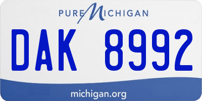 MI license plate DAK8992
