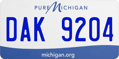 MI license plate DAK9204