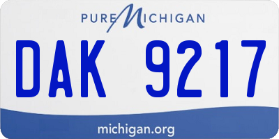 MI license plate DAK9217
