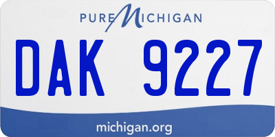 MI license plate DAK9227