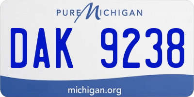 MI license plate DAK9238