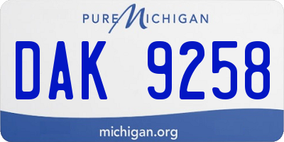 MI license plate DAK9258