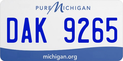 MI license plate DAK9265