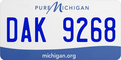 MI license plate DAK9268