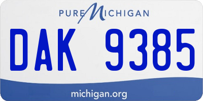 MI license plate DAK9385