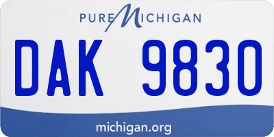 MI license plate DAK9830
