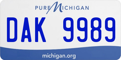 MI license plate DAK9989
