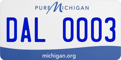 MI license plate DAL0003