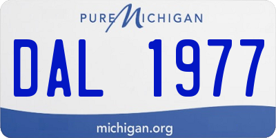 MI license plate DAL1977