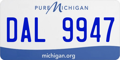 MI license plate DAL9947