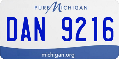 MI license plate DAN9216