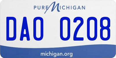 MI license plate DAO0208