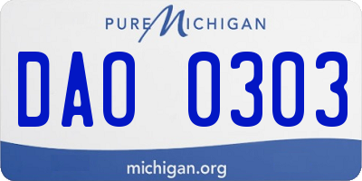 MI license plate DAO0303