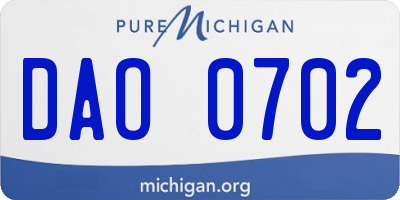 MI license plate DAO0702